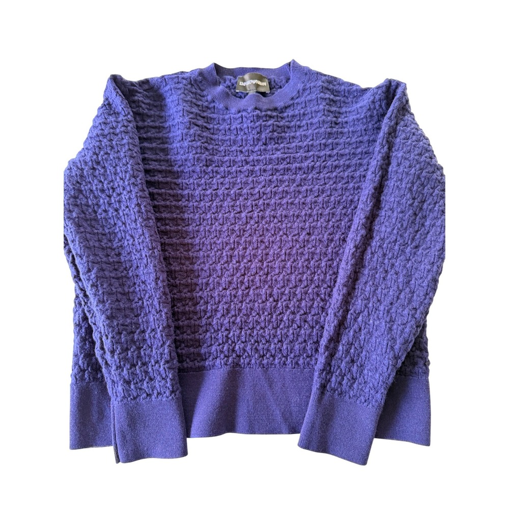 Emporio Armani Sweater 3XL Purple Textured 100% Virgin Wool Pullover 3R1MXV